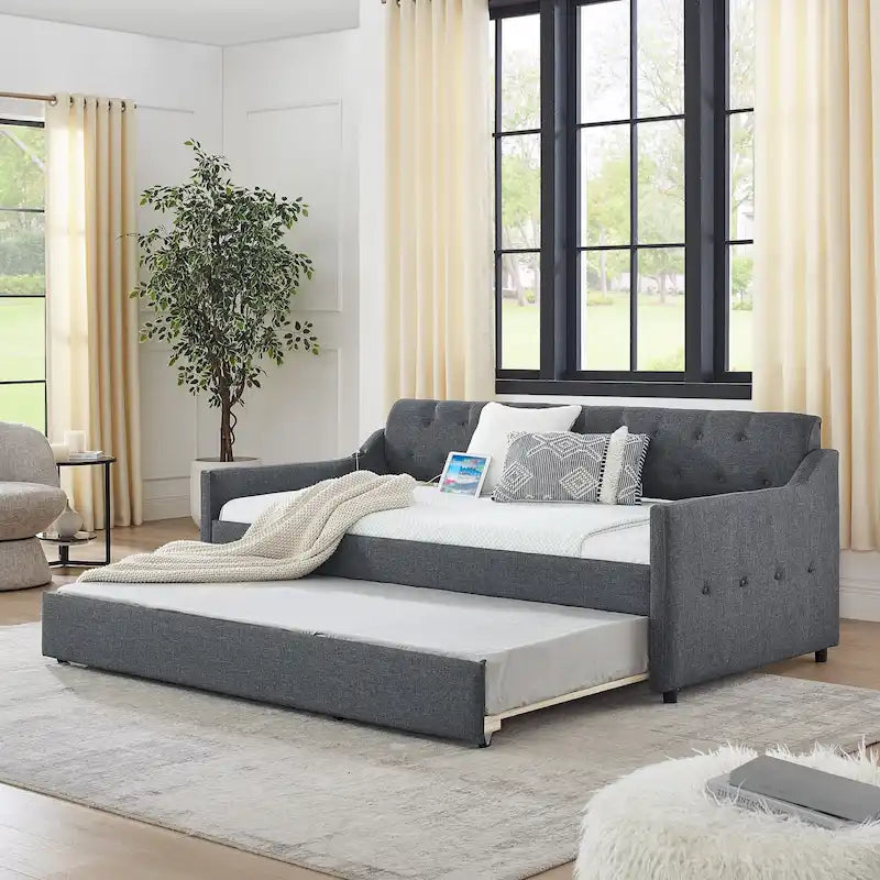 Divano letto imbottito singolo con letto estraibile estensibile singolo e ricarica USB