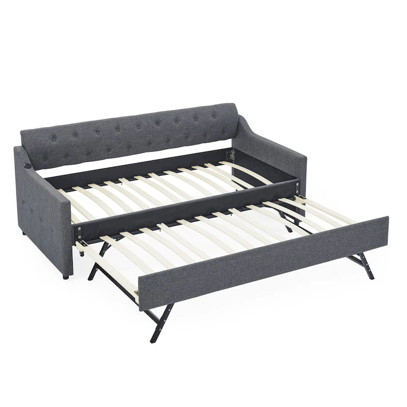 Divano letto imbottito singolo con letto estraibile estensibile singolo e ricarica USB