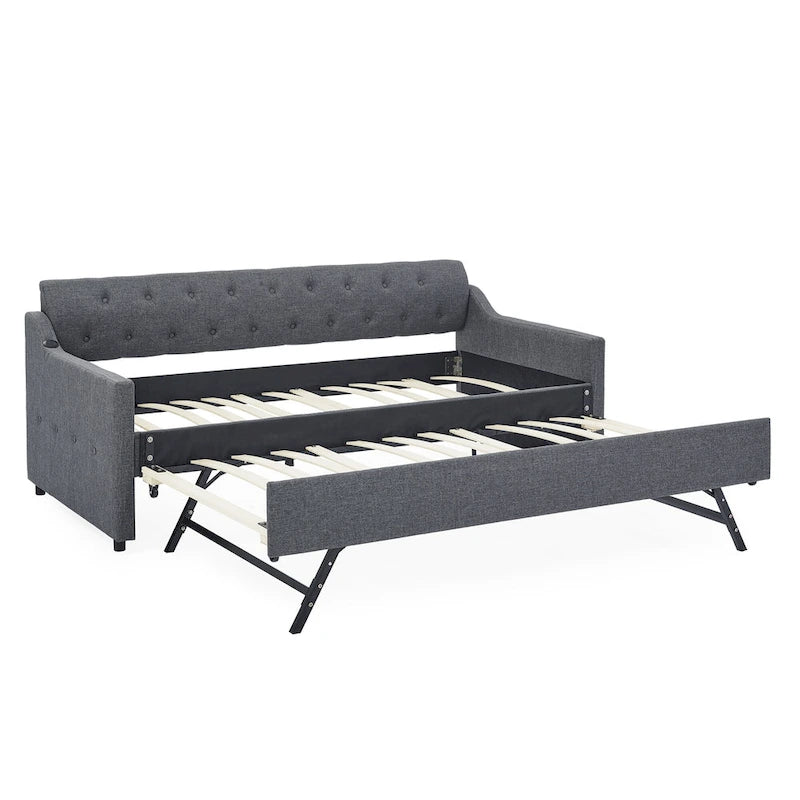 Divano letto imbottito singolo con letto estraibile estensibile singolo e ricarica USB
