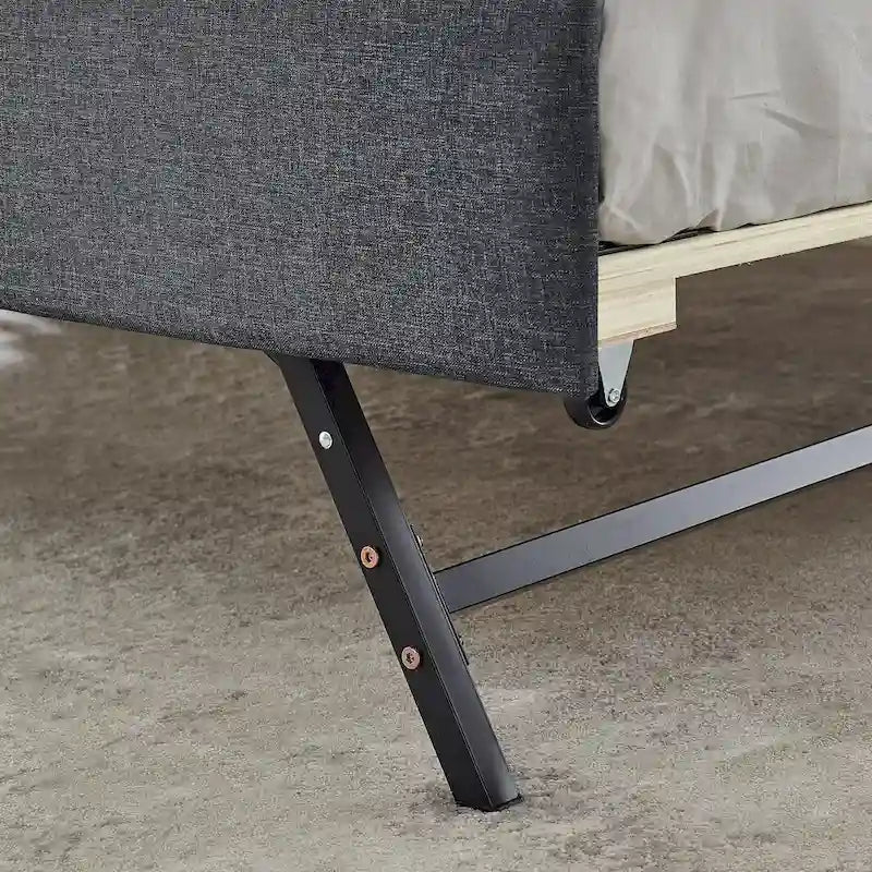 Divano letto imbottito singolo con letto estraibile estensibile singolo e ricarica USB