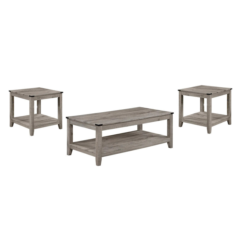 Set Hilton 3 pezzi con tavolino da caffè e tavolini laterali, legno, ripiano portaoggetti, finitura beige