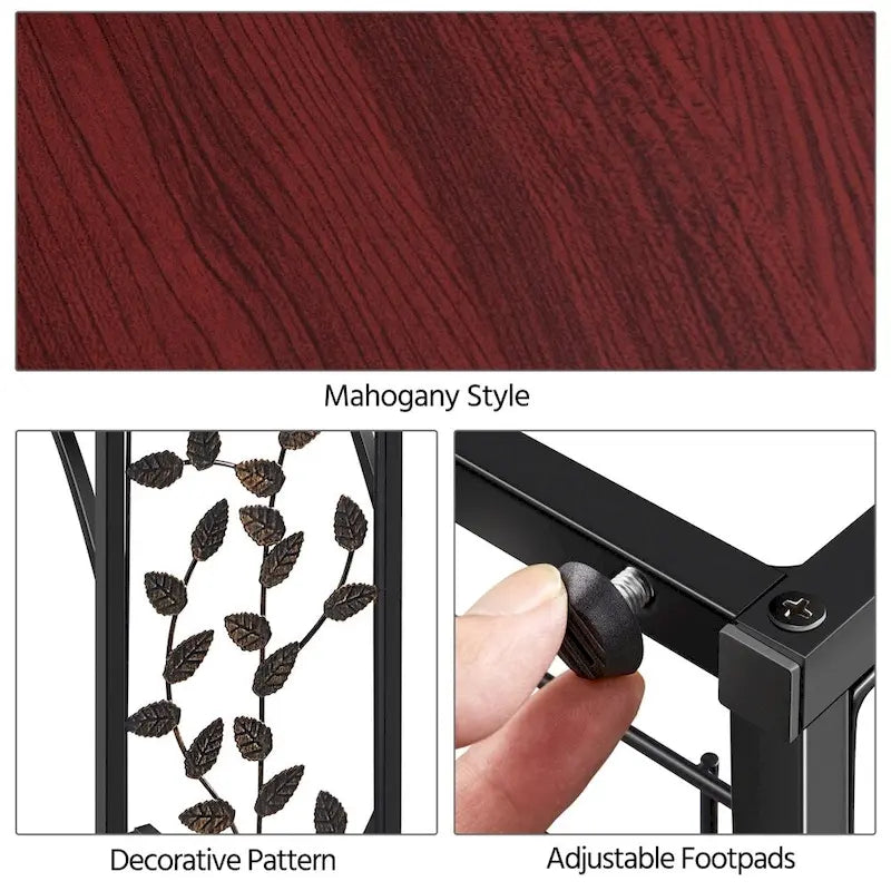 Yaheetech Tavolino laterale a C in legno e metallo con motivo a foglie, set da 2