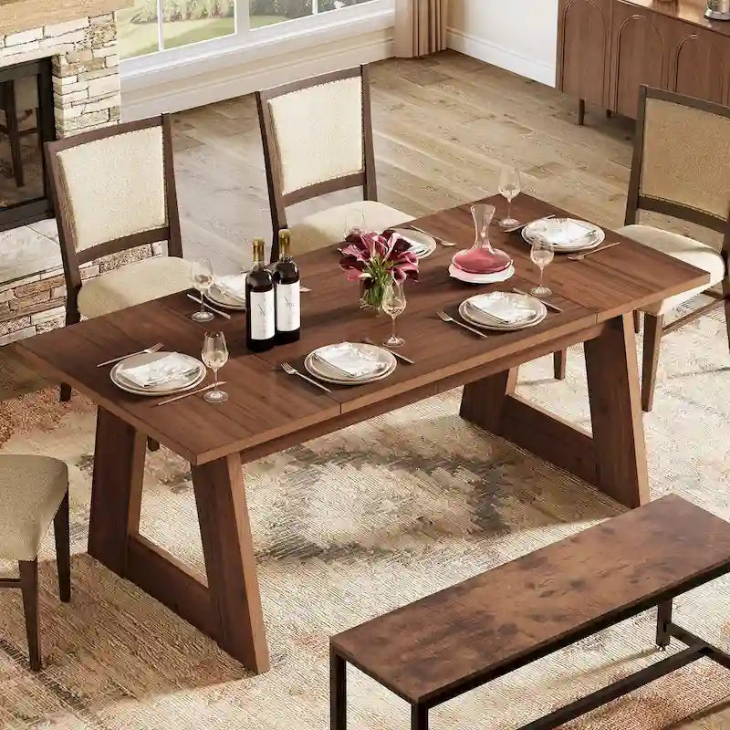 Tavolo da pranzo rettangolare da 63 pollici Tavolo da cucina per sala da pranzo - Marrone