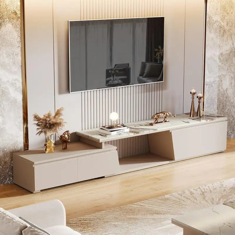 Mobile TV allungabile da 70.9 - 105 W, Centro Intrattenimento Moderno Extra Lungo con 3 Cassetti