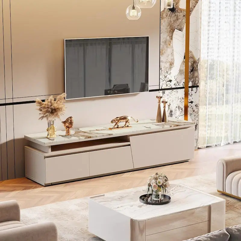 Mobile TV allungabile da 70.9 - 105 W, Centro Intrattenimento Moderno Extra Lungo con 3 Cassetti