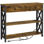 Yaheetech Tavolo Consolle Vintage in Legno con Presa di Corrente, Tavolo da Divano con 1 Cassetto e 2 Ripiani Aperti