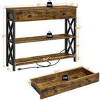 Yaheetech Tavolo Consolle Vintage in Legno con Presa di Corrente, Tavolo da Divano con 1 Cassetto e 2 Ripiani Aperti