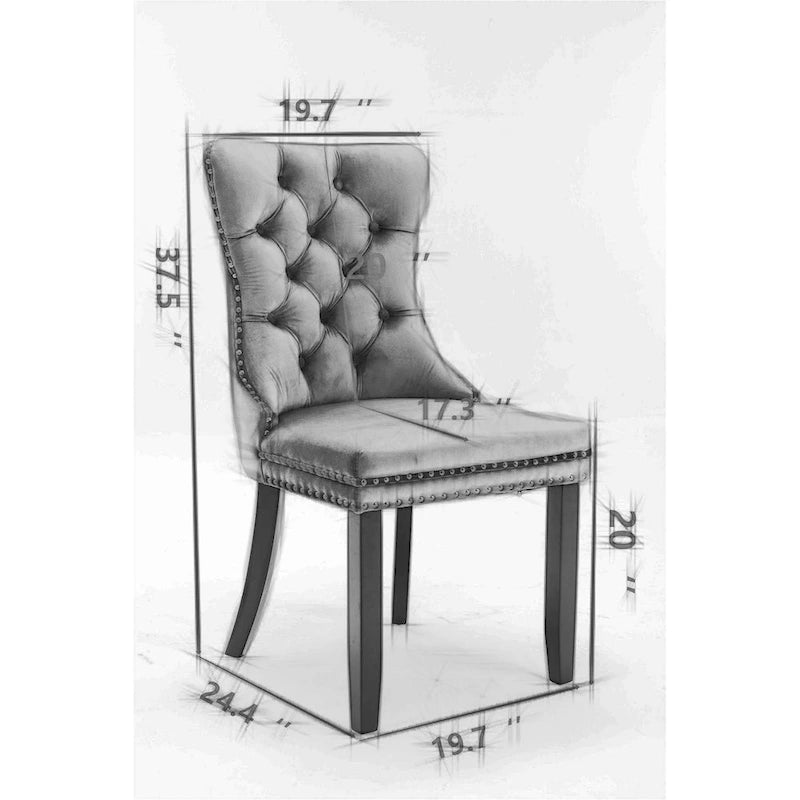 Sedia da pranzo di lusso con schienale trapuntato, rivestimento in velluto contemporaneo, gambe in legno massello e borchie decorative, set da 2 pezzi