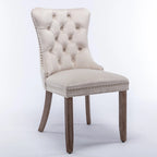 Sedia da pranzo di lusso con schienale trapuntato, rivestimento in velluto contemporaneo, gambe in legno massello e borchie decorative, set da 2 pezzi