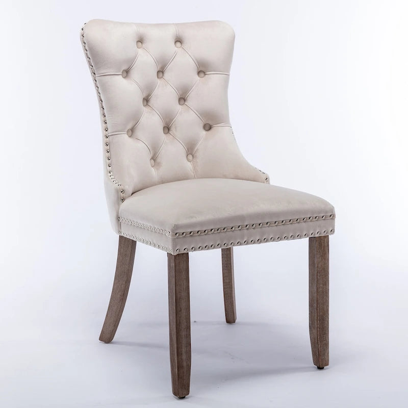 Sedia da pranzo di lusso con schienale trapuntato, rivestimento in velluto contemporaneo, gambe in legno massello e borchie decorative, set da 2 pezzi