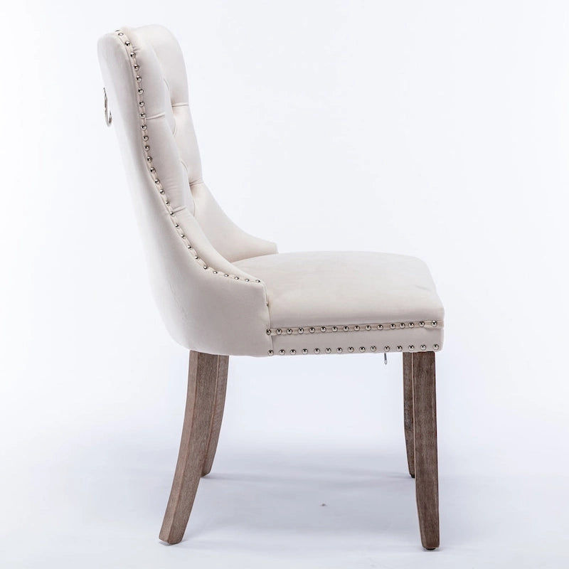 Sedia da pranzo di lusso con schienale trapuntato, rivestimento in velluto contemporaneo, gambe in legno massello e borchie decorative, set da 2 pezzi
