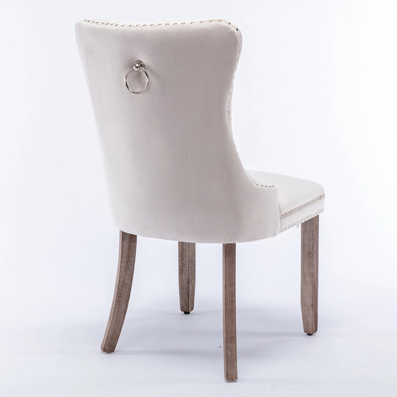 Sedia da pranzo di lusso con schienale trapuntato, rivestimento in velluto contemporaneo, gambe in legno massello e borchie decorative, set da 2 pezzi