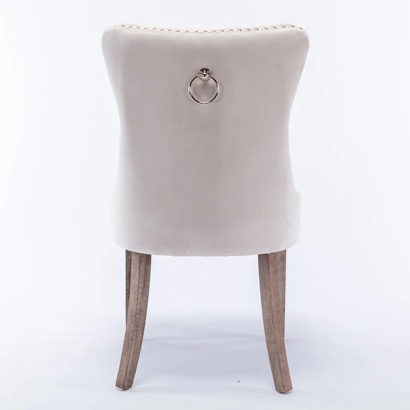 Sedia da pranzo di lusso con schienale trapuntato, rivestimento in velluto contemporaneo, gambe in legno massello e borchie decorative, set da 2 pezzi