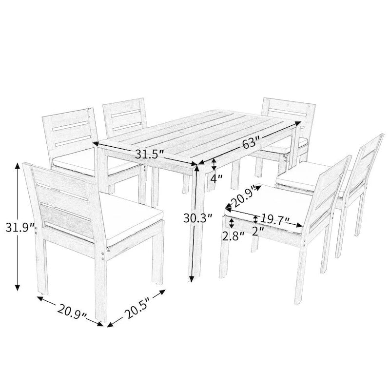 Set da pranzo da esterno in legno di acacia da 7 pezzi, adatto per patio
