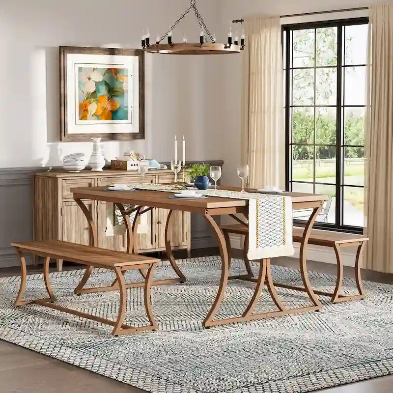 Set tavolo da pranzo rettangolare da 130 cm con panca per 4-6 persone