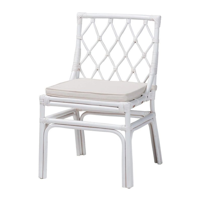 Sedia da pranzo Carwyn Bohemian in rattan bianco