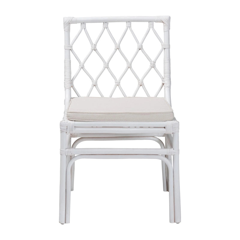 Sedia da pranzo Carwyn Bohemian in rattan bianco