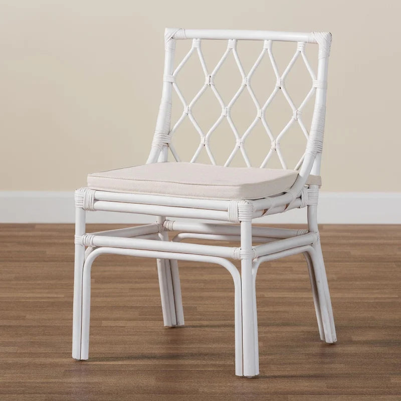 Sedia da pranzo Carwyn Bohemian in rattan bianco