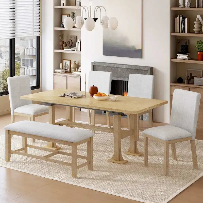 Set da pranzo 6 pezzi allungabile per 6 persone con base a ripiani stile rustico