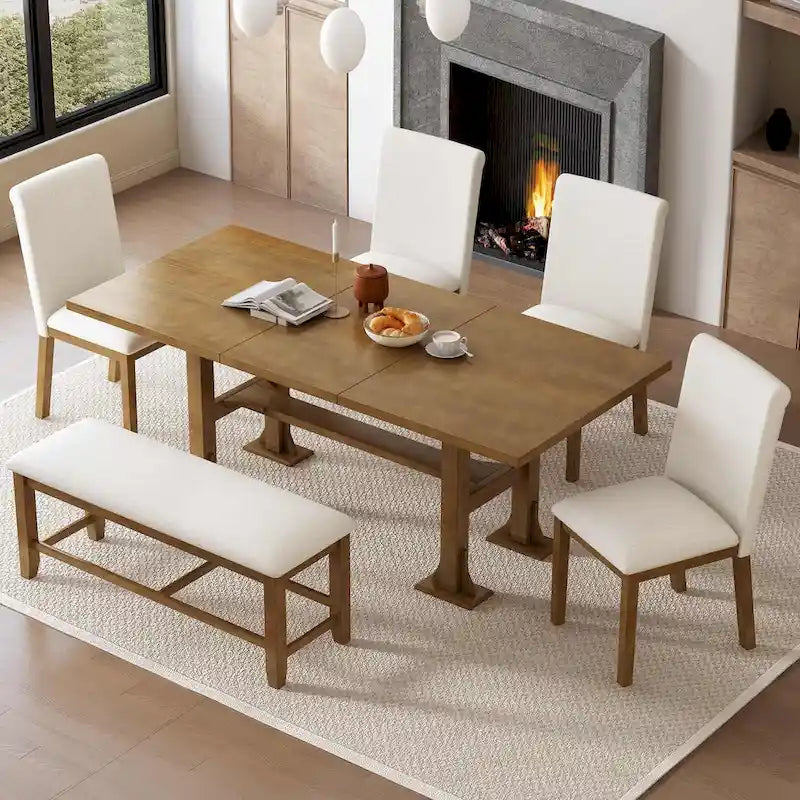 Set da pranzo 6 pezzi allungabile per 6 persone con base a ripiani stile rustico