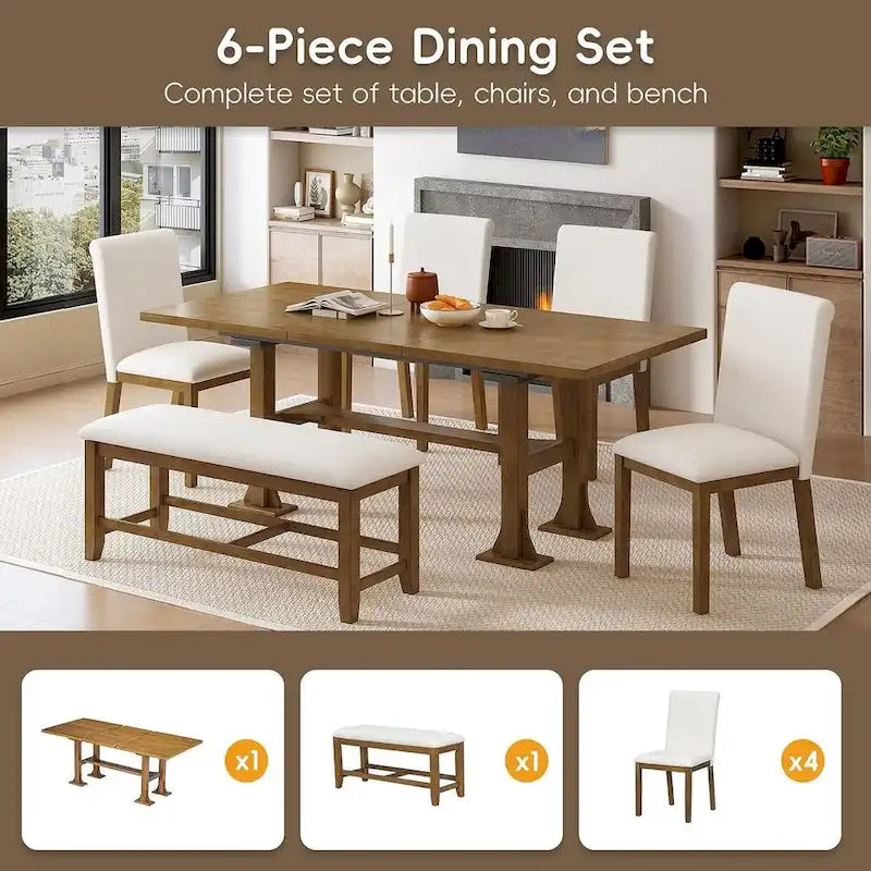 Set da pranzo 6 pezzi allungabile per 6 persone con base a ripiani stile rustico