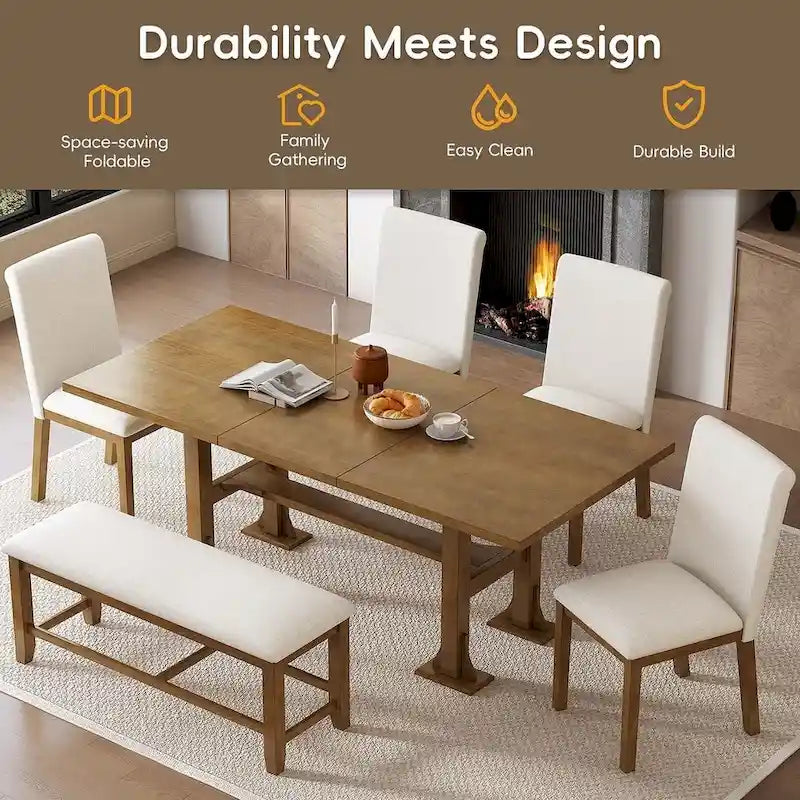 Set da pranzo 6 pezzi allungabile per 6 persone con base a ripiani stile rustico
