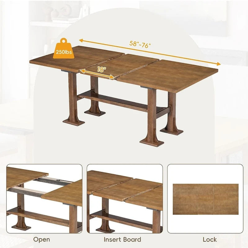 Set da pranzo 6 pezzi allungabile per 6 persone con base a ripiani stile rustico