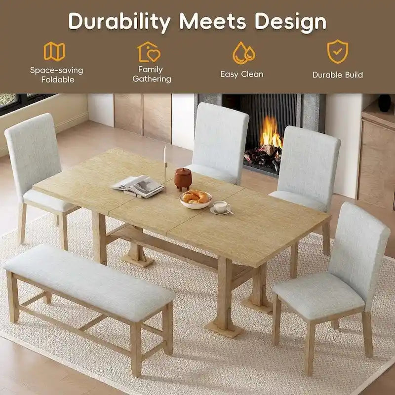 Set da pranzo 6 pezzi allungabile per 6 persone con base a ripiani stile rustico