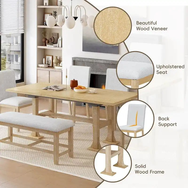 Set da pranzo 6 pezzi allungabile per 6 persone con base a ripiani stile rustico