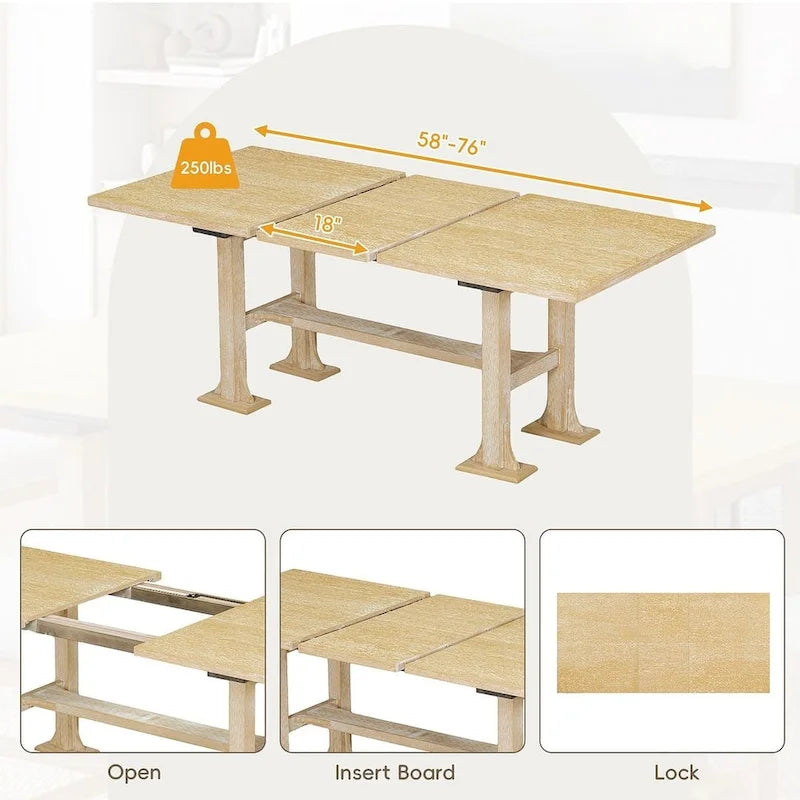 Set da pranzo 6 pezzi allungabile per 6 persone con base a ripiani stile rustico