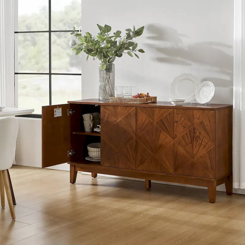 Madia Ofelia di HULALA HOME, Stile Mid-century anni '60 con Fantasia Geometrica Larga e Ripiani Regolabili