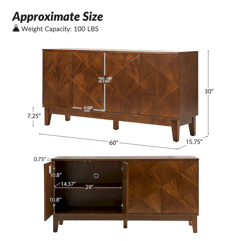 Madia Ofelia di HULALA HOME, Stile Mid-century anni '60 con Fantasia Geometrica Larga e Ripiani Regolabili