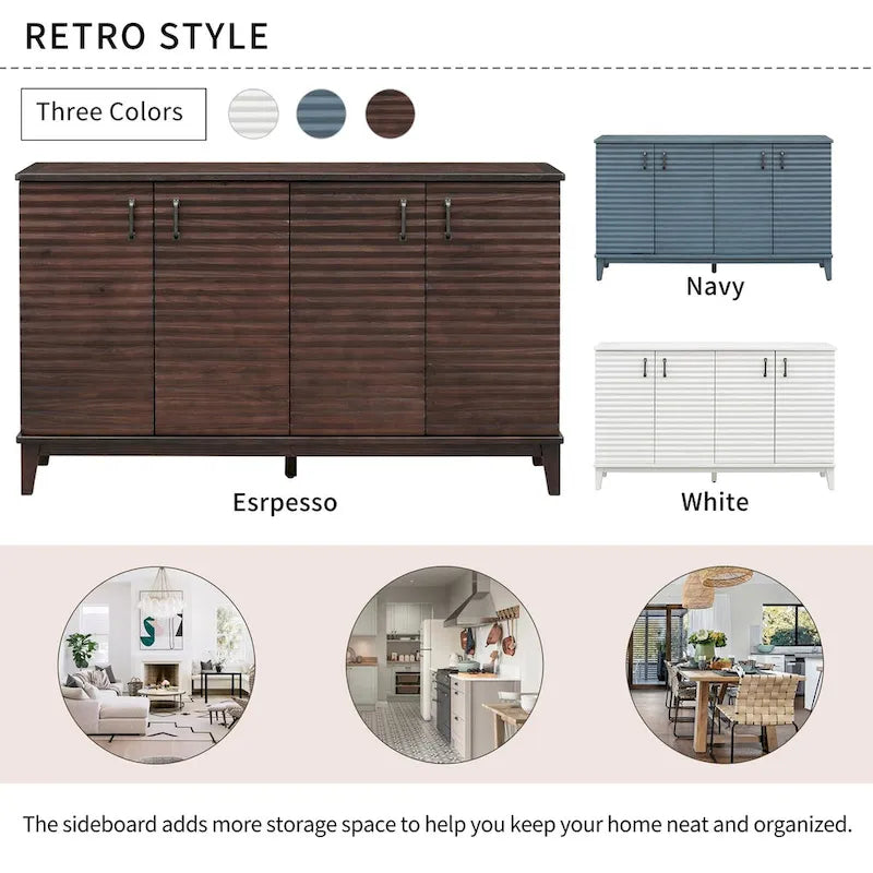 Credenza grande con ripiani regolabili e maniglie in metallo