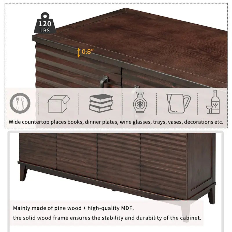 Credenza grande con ripiani regolabili e maniglie in metallo
