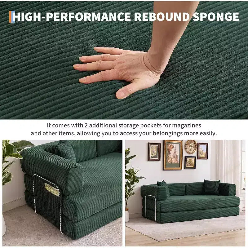 Divano Letto Convertibile 5-in-1, Divano Letto Modulare in Velluto a Coste da 78,8 Pollici con Struttura Robusta, Futon Multifunzionale per Piccoli Spazi, Soggiorno e Camera degli Ospiti