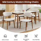 Set di 4 sedie da pranzo, sedie da pranzo imbottite moderne di metà secolo, sedie da cucina in stile rustico con seduta in tessuto imbottito e gambe in legno, beige