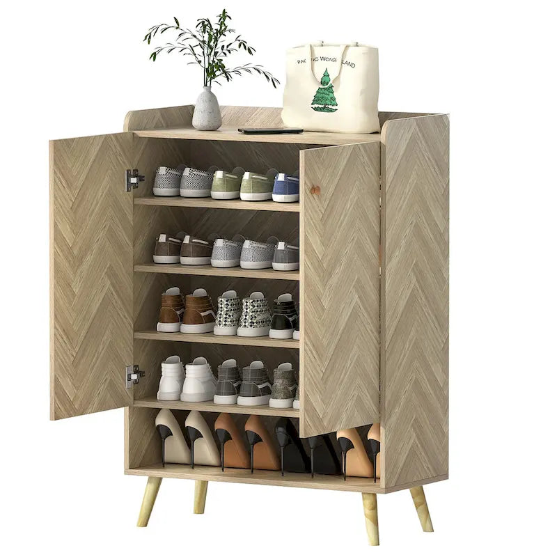Anmytek Moderno Scarpiera da Ingresso per 20 Paia con 6 Ripiani e Ante, Organizzatore per Scarpe con Ripiani Regolabili