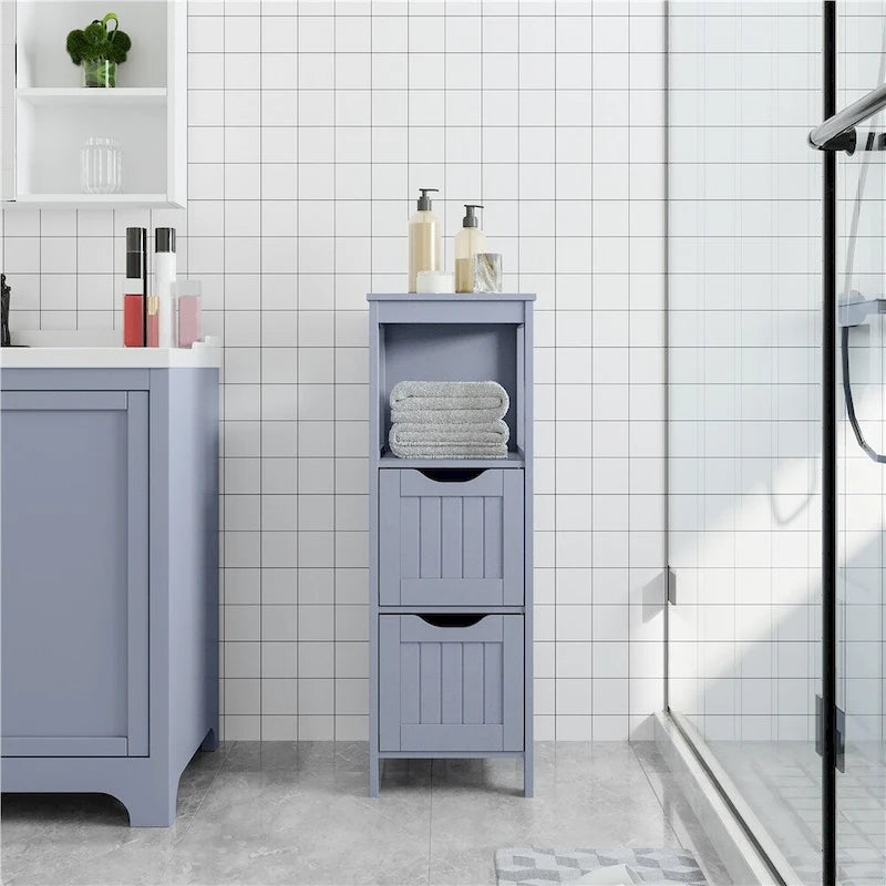 Yaheetech Mobile Bagno a Terra a 3 Ripiani, 2 Cassetti a Scomparsa 1 Scaffale