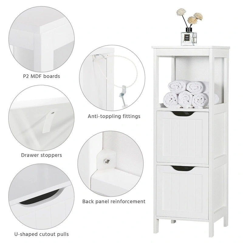 Yaheetech Mobile Bagno a Terra a 3 Ripiani, 2 Cassetti a Scomparsa 1 Scaffale