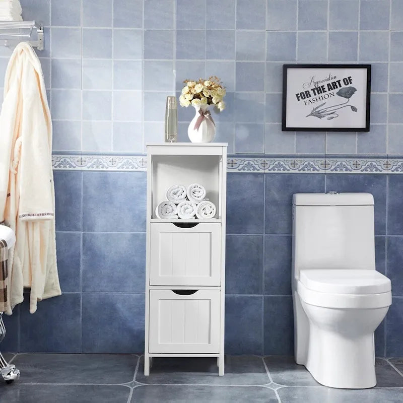 Yaheetech Mobile Bagno a Terra a 3 Ripiani, 2 Cassetti a Scomparsa 1 Scaffale