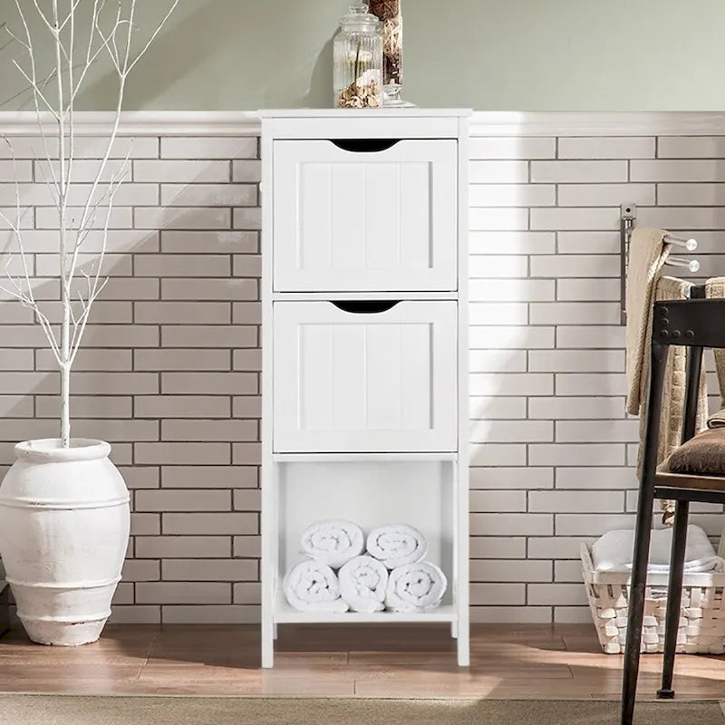 Yaheetech Mobile Bagno a Terra a 3 Ripiani, 2 Cassetti a Scomparsa 1 Scaffale