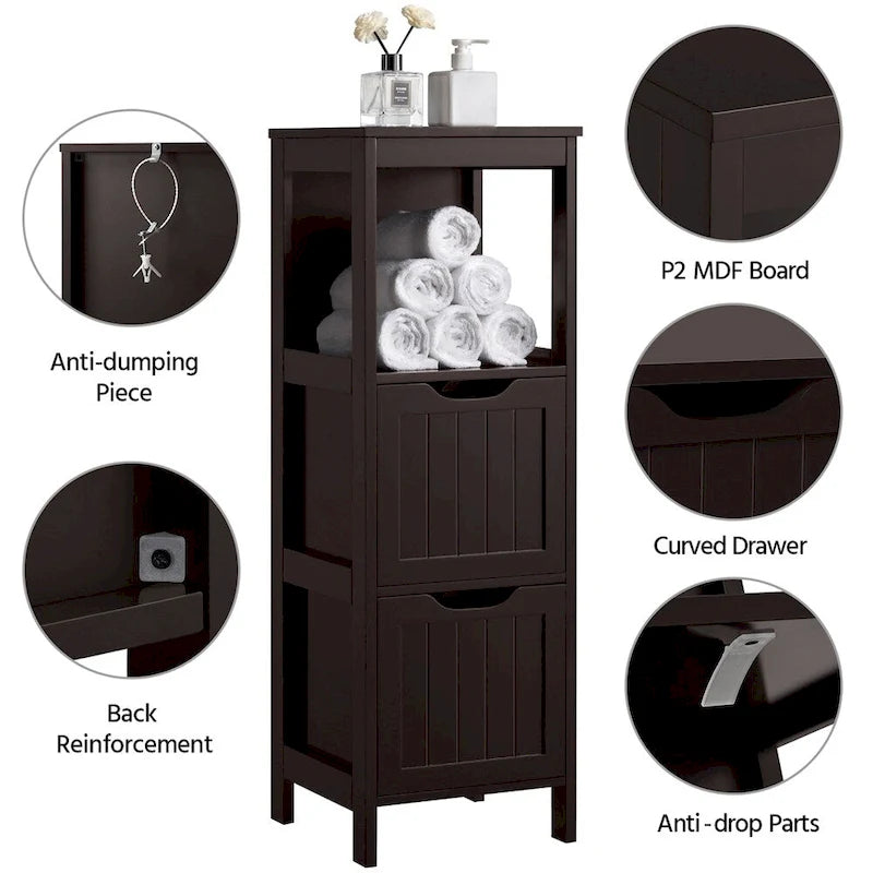 Yaheetech Mobile Bagno a Terra a 3 Ripiani, 2 Cassetti a Scomparsa 1 Scaffale