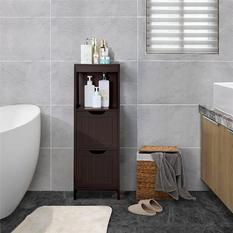 Yaheetech Mobile Bagno a Terra a 3 Ripiani, 2 Cassetti a Scomparsa 1 Scaffale