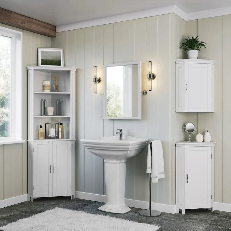 RiverRidge Somerset Mobiletto angolare alto da bagno con ante e ripiano regolabile - Bianco