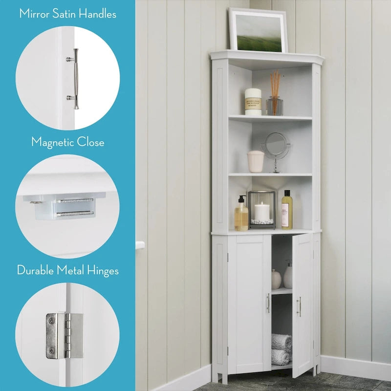 RiverRidge Somerset Mobiletto angolare alto da bagno con ante e ripiano regolabile - Bianco