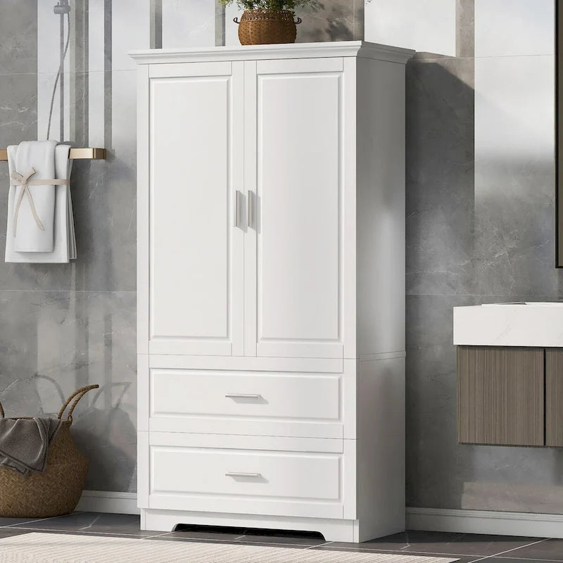 Mobiletto alto da bagno con due ante e cassetti