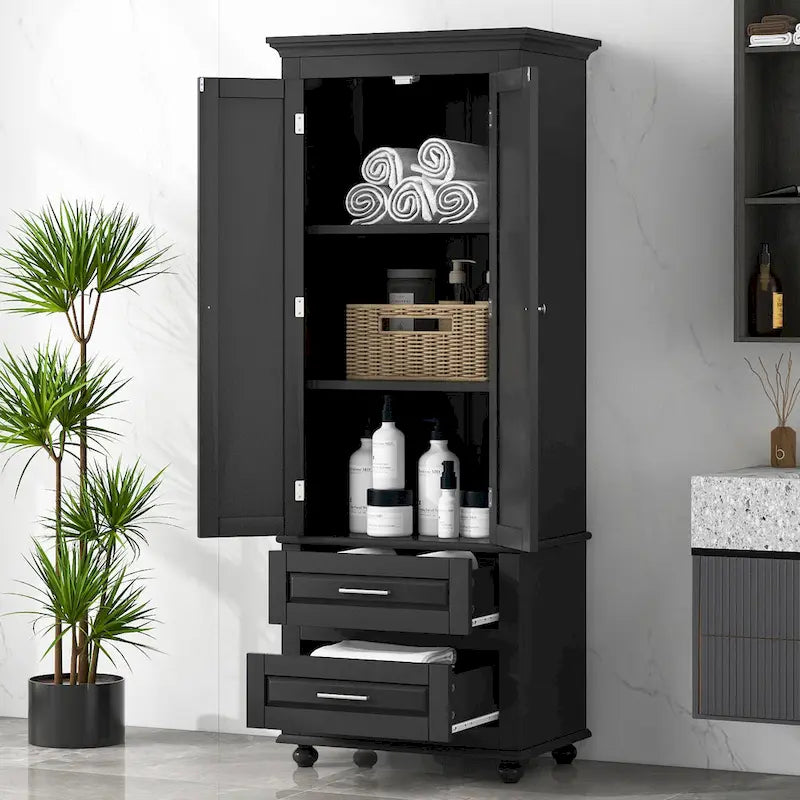 Armadietto verticale autoportante con 2 cassetti e 2 ante per bagno/ufficio