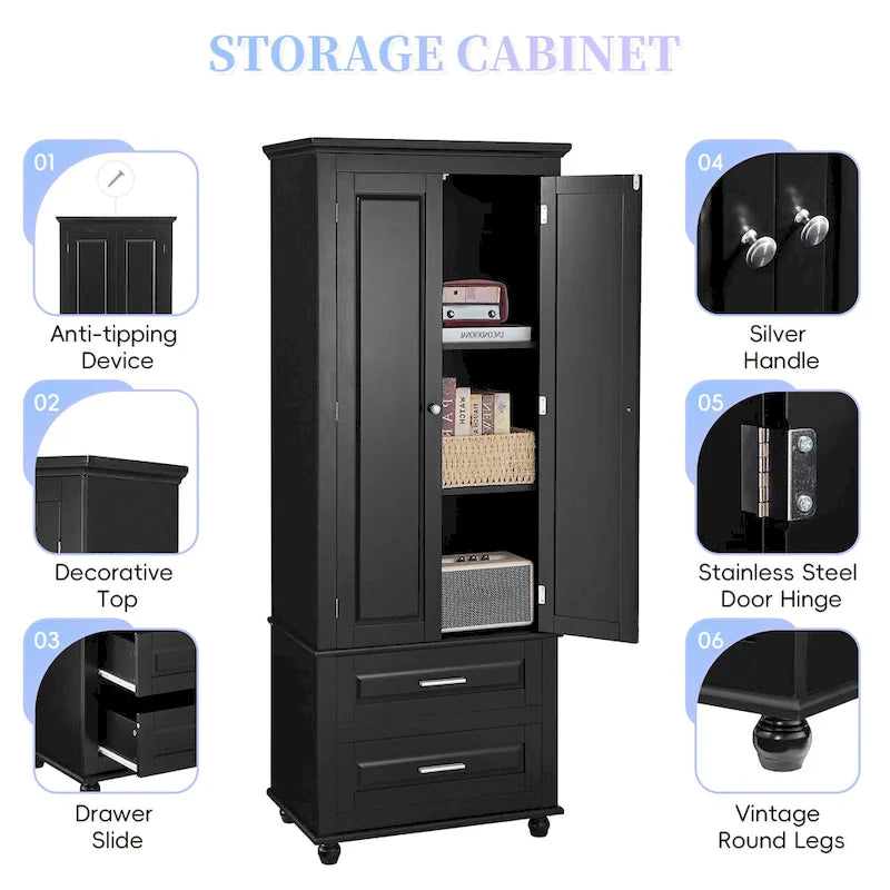Armadietto verticale autoportante con 2 cassetti e 2 ante per bagno/ufficio