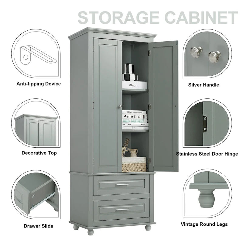 Armadietto verticale autoportante con 2 cassetti e 2 ante per bagno/ufficio