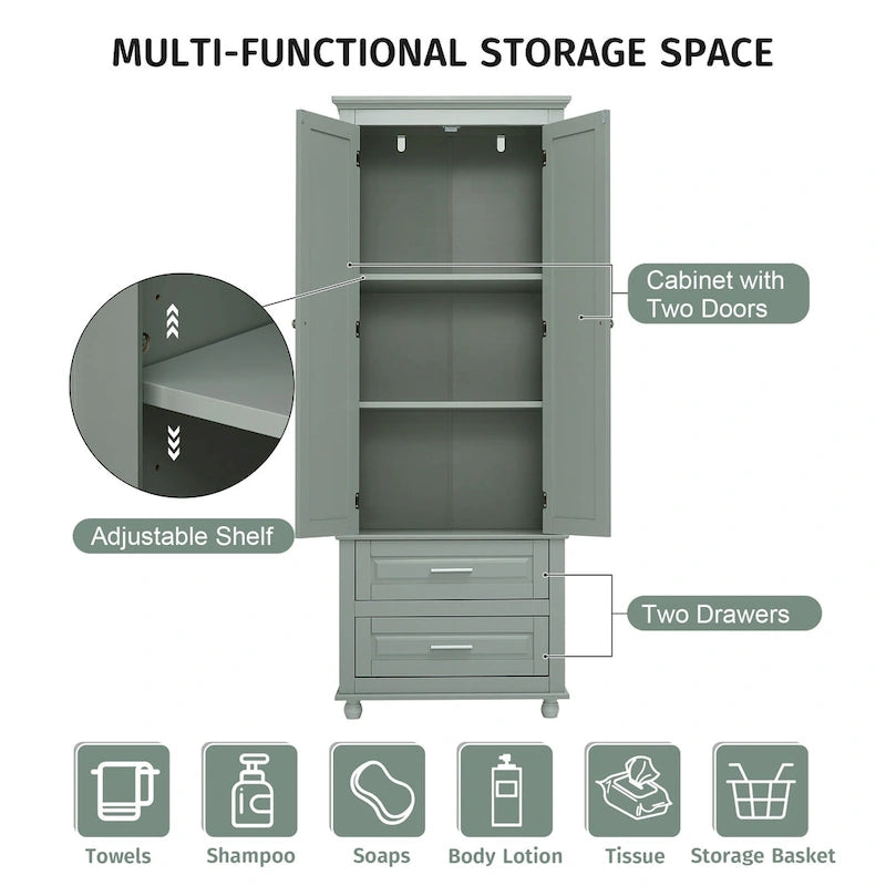 Armadietto verticale autoportante con 2 cassetti e 2 ante per bagno/ufficio